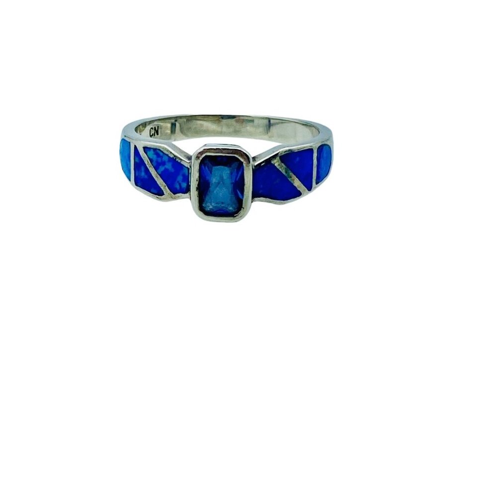 Sterling Silver 925 Tourmaline Simulated Opal Ring Size 8.25 Stunning Signed - Picture 2 of 7